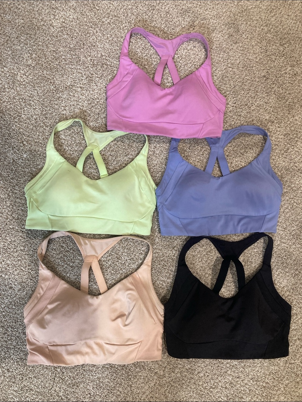 Avia Racerback Sports Bra Set in Pink, Lavender, Lime, Nude & Black
